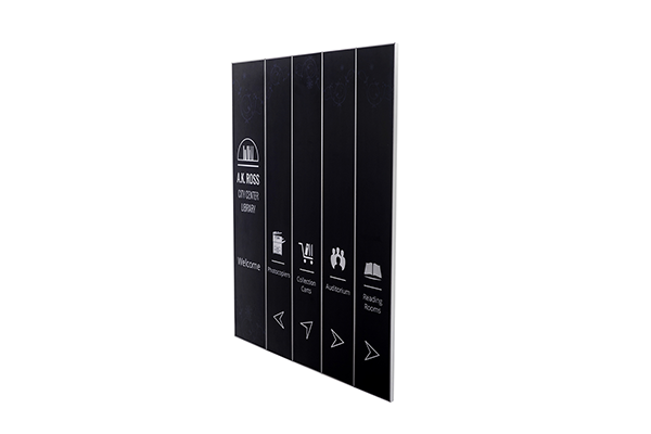 Library directional signage with categories